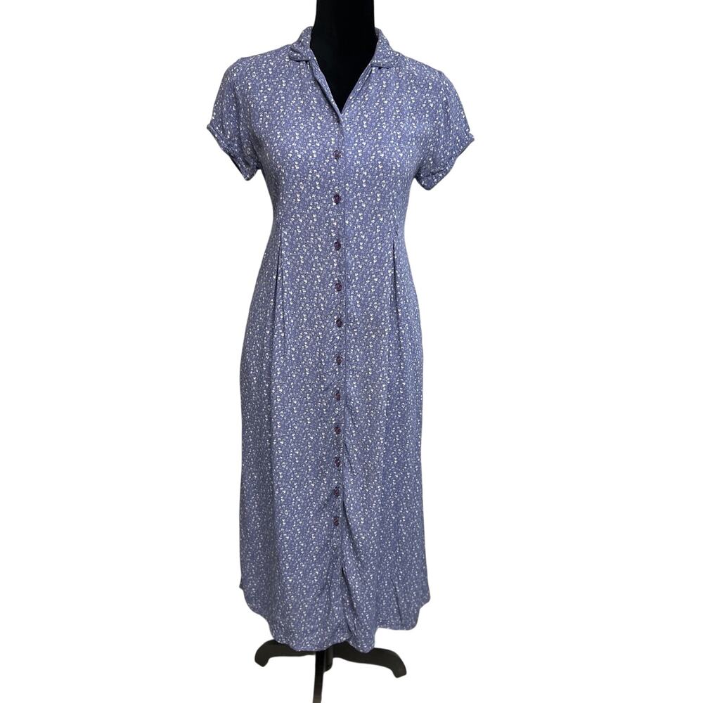 April Cornell Vintage 90s Purple Floral Maxi Dress SM Full Button Up cottagecore